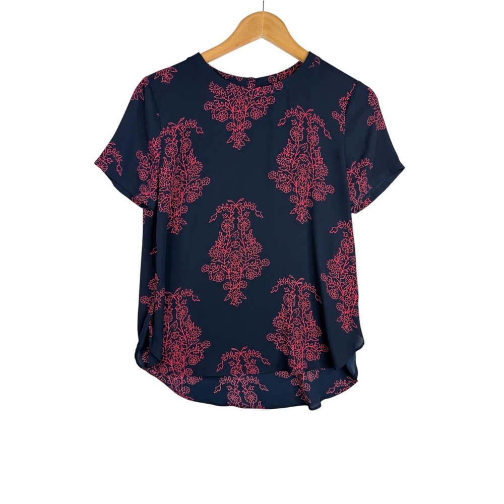 Ann Taylor Loft Womens Navy/Pink Print Top Shirt Sz S Floral Dark Romantic